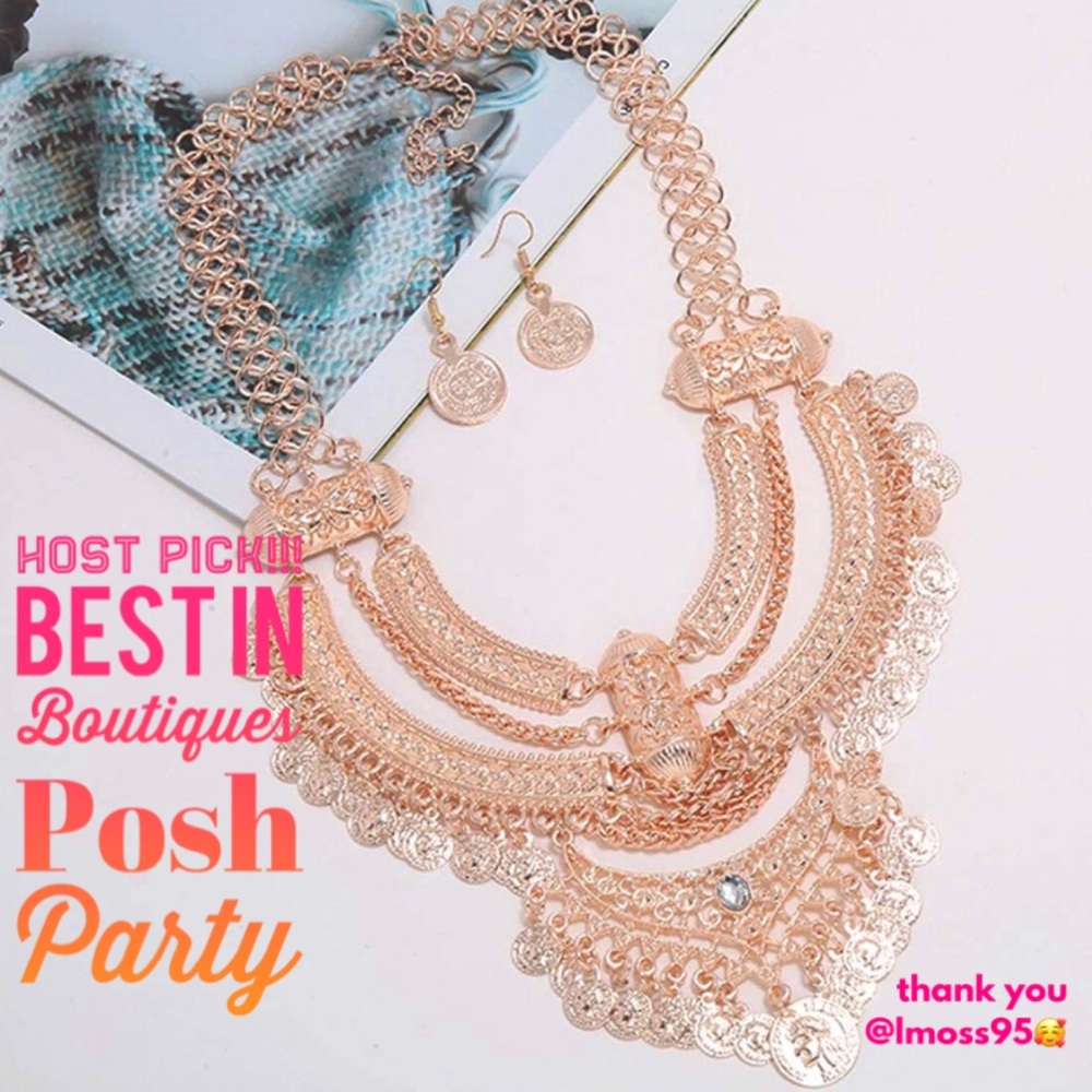 [ROSEGOLD] Exotic Bib Coin Necklace+Earrings - Picture 3 of 8